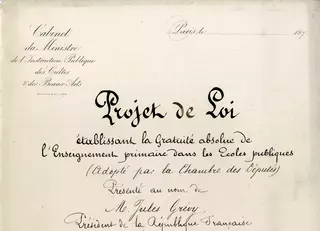 Projet de loi établissant la gratuité absolue de l’enseignement primaire dans les écoles publiques 1881. Cote 5S 34 © Archives du Sénat